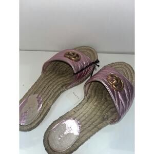Gucci Pink Metallic Leather Espadrille Slides  Size 38